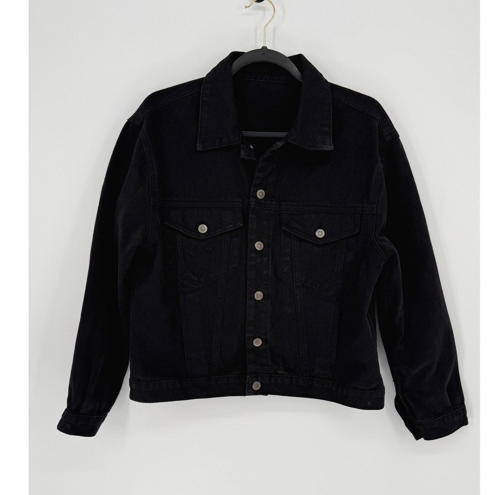 J. Galt Jacket Men S Trucker Black Denim Button Up Street Western Cowboy EUC